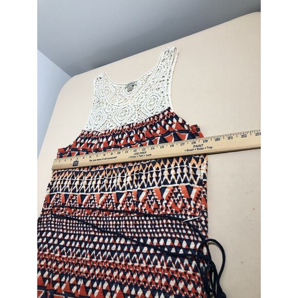 Lucky Brand Women M Maxi Dress Sleeveless Crochet Artsy Boho Geometric Pullover - Picture 7 of 8